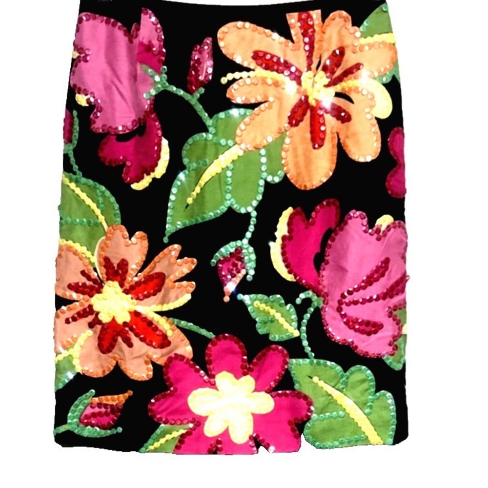 Casual Corner Sequin Floral Skirt Sz 6 Bright Colorful Statement VTG‎ Glam